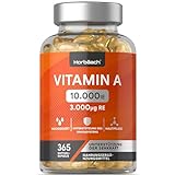 Vitamin A Hochdosiert 10000 IE | 365 Softgel Kapseln - 1 Jahr Vorrat | Augenvitamine | für Haut, Zellen & Immunsystem | Horbaach