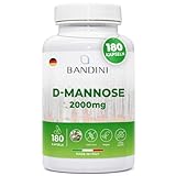 Bandini® D-Mannose bei Blasenentzündung, 2000 mg rein, hochdosiert, 180 Kapseln, Nahrungsergänzungsmittel für das Wohlbefinden und Unterstützung der Harnwege, D-Mannose, 100% vegan & gentechnikfrei