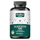 Quercetin Hochdosiert - 180 Kapseln - 500 mg Quercetin pro Kapsel - Vorrat für 6 Monate - Hochwertiger Rohstoff: Japanischer Schnurbaum - Ohne Zusätze & Vegan- Raibu