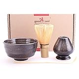 Goodwei Japanisches Matcha-Set mit Besenhalter, 4-teilig (Goma), Keramik, 180 ml