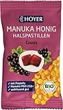 HOYER Manuka Honig Halspastillen Cassis Bio mit Propolis - Mit echtem Manukahonig, MGO 250+ - Wohltuend für Hals & Rachen - 30 g