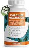 Calcium & Magnesium 120 Kapseln, vegan & hochdosiert mit 800mg Calcium + 400mg Magnesium pro Tag - hohe Bioverfügbarkeit durch natürliches aus Rotalgen und -Citrat - Made in Germany