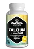 Calcium + Vitamin D3 hochdosiert, 600 mg Kalzium Carbonat + 400 IE Cholecalciferol pro Tagesdosis, 120 vegetarische Tabletten für 2 Monate, Nahrungsergänzung ohne Zusatzstoffe, Made in Germany