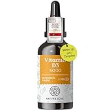 NATURE LOVE® Vitamin D3 5000 (50ml flüssig) - Laborgeprüfte 5000 I.E. pro Tropfen - in MCT-Öl aus Kokos - Vitamin D hochdosiert - hoch bioverfügbar, sehr hohe Stabilität - in Deutschland produziert