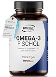 Omega 3 Kapseln hochdosiert - 300 Fischöl Kapseln mit 2000mg (1000mg EPA & 500mg DHA) pro Tagesdosis - Omega-3 Fettsäuren ohne Vitamin E - Aufwendig gereinigt und aus nachhaltigem Fischfang