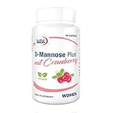 D-Mannose Plus mit Cranberry | Hochdosiert mit 1000 mg D-Mannose und 400 mg Cranberryextrakt | Für den Erhalt normaler Schleimhäute und einer normalen Immunfunktion | Monatsvorrat mit 90 Kapseln