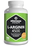 L-Arginin Kapseln hochdosiert, 4500 mg je Tagesdosis, 360 Kapseln reines L-Arginin HCL aus pflanzlicher Fermentation, Nahrungsergänzung ohne unnötige Zusatzstoffe, Made in Germany
