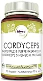 MycoVital Bio Cordyceps Pilzpulver-Kapseln 93 Stück je 750 mg aus biologischem Anbau - 100% Vegan & Ohne Zusätze - Chinesischer Raupenpilz