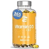 Vitamin D. (5000 IE) 365 Kapseln Vitamin D3 + K2 Hochdosiert Unterstützt Immun Und Knochenfunktion Hohe Konzentration Antioxidantien Antifettiga Weichkapseln Premium