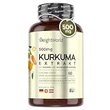 Kurkuma Extrakt Kapseln - 500mg Kurkuma Extrakt mit 95% Curcumin - 180 Stück für 6 Monate - Curcuma mit Ingwer & schwarzem Pfeffer (Piperin) für hohe Bioverfügbarkeit - Curcumin Kapseln - WeightWorld