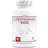 L-Tryptophan 500 mg - 365 vegane Kapseln - Aus pflanzlicher Fermentation - 12 Monate Reichweite - Ohne Zusätze - Hochdosiert - Vegan