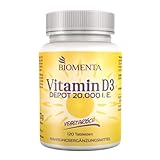 BIOMENTA Vitamin D3 – 120 Vitamin D Tabletten hochdosiert - 20.000 IU/Tablette aus Cholecalciferol - vegetarisch - Premiumqualität