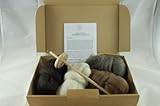 The Wool Barn Wollspinnerei-Set, inklusive Handspindel, Anleitung (eventuell nicht in deutscher Sprache) und 4 Farben finnisches Schafwolle-Vorgarn