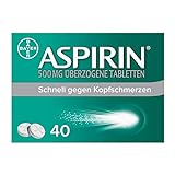 Aspirin 500 mg überzogene Tabletten - Kopfschmerztabletten bei leichten bis mäßig starken Kopfschmerzen - schnell, effektiv und gut verträglich - 1 x 40 Stück