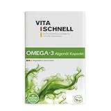 Omega 3 vegan aus Algenöl - 60 Kapseln - Hochdosiert mit hochwertigem EPA und DHA - 500mg Omega 3 Algenöl aus pflanzlichem Algenöl - 250mg EPA und DHA pro Kapsel - Omega-3 für Veganer