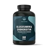 Glucosamin Chondroitin hochdosiert - Big Pack: 360 Kapseln (hält 6 Monate) - mit Vitamin C (trägt zur normalen Kollagenbildung bei) - Pharmazeutische Qualität - Made in Germany - TRUE NATURE