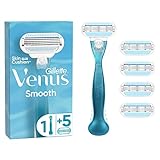 Gillette Venus Smooth Rasierklingen für Rasierer Damen, 5 Ersatzklingen für Damenrasierer + Handstück, Blau