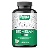 Raibu Bromelain | 1000 mg (5000 F.I.P.) | 150 hochdosierte magensaftresistente Kapseln | Natürlicher Ananasextrakt | Vegan und laborgeprüft | Hochwertige Bromelain Kapseln