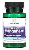 Swanson - Albion Chelated Mangan | Essentielles Mineralienpräparat für die Gesundheit von Sehnen und Knochen - 180 Kapseln