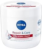NIVEA Repair & Care Creme, feuchtigkeitsspendende & nicht fettende Körpercreme, schnell einziehende Lotion mit Vitamin E & Glycerin, für sehr trockene & raue Haut (400 ml)