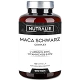 Maca Kapseln Hochdosiert - 32000 mg - Maca Root Schwarz + L-Arginin + Zink + Vitaminen B6 & B12 - Black Maca Pulver 120 Laborgeprüfte Vegan Kapseln - Nutralie