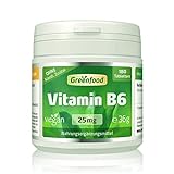 Vitamin B6, 25 mg, extra hochdosiert, 180 Tabletten - Gut für die Bildung roter Blutkörperchen und zur Verringerung von Müdigkeit. OHNE künstliche Zusätze. Ohne Gentechnik. Vegan.