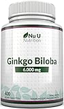 Ginkgo Biloba 6000mg - 400 Tabletten - 120mg pro Tablette - Hochdosiert - Frei von Zusatzstoffen - Vegan - Nu U Nutrition