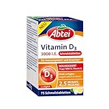 Abtei Vitamin D3 3000 I.E. - unterstützt Immunsystem und Knochen - glutenfrei, laktosefrei und vegetarisch - 75 Schmelztabletten mit Zitronengeschmack