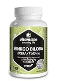 Ginkgo Biloba hochdosiert, 50:1 Extrakt 100 mg = 5000 mg Ginkgo Blatt-Pulver pro Kapsel, Vegan, 100 Kapseln für 100 Tage, Pflanzliche Nahrungsergänzung ohne Zusätze, Made in Germany