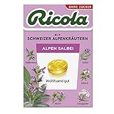 Ricola Alpen Salbei, 50g Böxli Original Schweizer Kräuter-Bonbons mit 13 Alpenkräutern, wohltuendem Salbei & Vitamin C, zuckerfrei, 1 x 50g, vegan