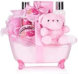 BRUBAKER Cosmetics 7-teiliges Baby Geschenkset Mädchen - Geschenk für Neugeborene Babyparty Mädchen - Babypflege Set mit Wanne und Plüschbär - Baby Geschenk Rosa