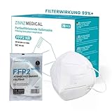 ZINNZ Medical 20x weiße FFP2 Atemschutzmaske, CE Zertifiziert CE0598, Mundschutz, Staupschutzmaske, einzeln verpackt, formbarer Nasensteg