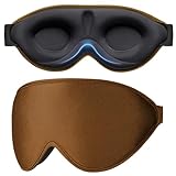 Gritin 3D Schlafmaske für Seitenschläfer, 2024 Atmungsaktive 100% Lichtblockierende Schlafbrille für Frauen & Herren, Augenmaske mit Verstellbarem Stirnband und Ohrhörern & PE Taschen- Curryfarbe