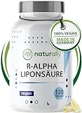 naturally R Alpha Liponsäure Kapseln [für 4 Monate] 120 Stück 300 mg R Alpha Liponsäure hochdosiert - Made in Germany, vegan, alpha gbc, nac