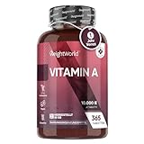 Augenvitamine - Vegane Vitamin A Tabletten - Retinol 10.000IE - Alternative zu Beta-Carotin & Augentropfen - Für Sehkraft, Haut & Immunsystem (EFSA) - 365 Tabletten für 1 Jahr Vorrat - Von WeightWorld