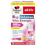 Doppelherz B12 Intense Vita-Energie – hochdosiert mit 500 µg Vitamin B12 pro Trinkfläschchen – 18 Ampullen – vegan
