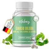 Vitabay Ginkgo Biloba 6000 mg | 180 Kapseln | Zeitoptimierte Abgabe | Mit 24% Flavone & 6% Lactone | Laborgeprüft & hergestellt aus hochwertigen Rohstoffen