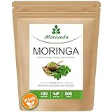 Moringa Pulver 500g - Vegan und glutenfrei - Mikrofeines Oleifera Blattpulver enthält Vitamine, Proteine, Aminosäuren, Mikronährstoffe mit höchster Bioverfügbarkeit - von MoriVeda - 1 x 500g