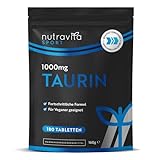Taurin Tabletten 1000mg - 180 L Taurin Tabletten - für Pre Workout, Gym, Sport und Fitness - 3 Monate Vorrat - Taurin Kapsel Alternative - essentielle Taurine Aminosäuren - Vegan - Nutravita