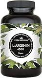 L-Arginin - 365 vegane Kapseln - 4500mg pflanzliches L Arginin HCL aus Fermentation (davon 3750mg pures L-Arginin) je Tagesdosis - Hochdosiert, ohne Zusätze, laborgeprüft, in Deutschland produziert