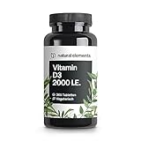 natural elements Vitamin D3 2000 I.E. – 365 Tabletten – für Knochen und Immunsystem – hochdosiert, ohne unnötige Zusätze – in Deutschland produziert & laborgeprüft