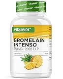 Bromelain Intenso - 750 mg (2000 F.I.P) - 120 magensaftresistente Kapseln - Natürlicher Ananas Extrakt - Laborgeprüft - Vegan - Hochdosiert