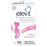 Elevit 1 - Folsäure hochdosiert - Kinderwunsch- und Schwangerschaftsvitamine - 20 Vitamine und Mineralstoffe für die Entwicklung des Babys - 90 Tabletten für 3 Monate