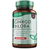 Ginkgo Biloba 6250 mg - 365 vegan Tabletten für 1 Jahr - Hochdosiert und premium Qualität Gingko - Ginko Extrakt hochkonzentriert - Extrakt 50:1 - Enthält 24% Flavonoglykoside - Nutravita