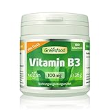 Greenfood Vitamin B3 (Niacin), 100 mg, hochdosiert, 180 Tabletten, vegan – OHNE künstliche Zusätze. Ohne Gentechnik.