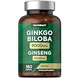 Ginkgo Biloba und Ginseng Tabletten | Ginkgo 9000 mg & Koreanische Ginsengwurzel 3000 mg | 180 vegane Tabletten | by Horbaach