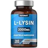 L Lysin Tabletten Hochdosiert 2000 mg | 365 vegane Tabletten | 1000 mg - pro einer Stück | Lysine Essentiellen Aminosäuren | von Horbaach