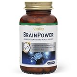 BrainPower.Ginkgo Biloba, Brahmi, L-Theanin, Vitamine, Koffein. Brain booster komplex.Gehirnleistung, Gedächtnis, Konzentration. 60 Kapseln. Gedächtnis Kapseln. Vitality Nutritionals by VitaminExpress