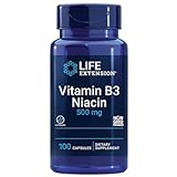 Life Extension Niacin (Vitamin B3), 500mg, hochdosiert, 100 Kapseln, Laborgeprüft, Glutenfrei, Sojafrei, Ohne Gentechnik