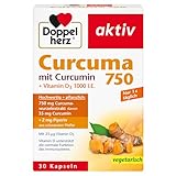 Doppelherz Curcuma 750 mit Curcumin + Vitamin D3 1000 I.E. - Vitamin D unterstützt die normale Funktion des Immunsystems - 30 vegetarische Kapseln